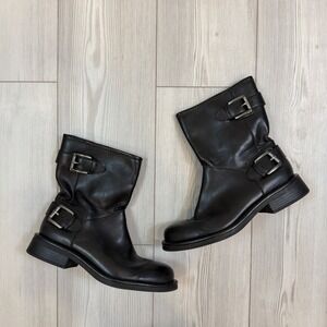 Zara Buckle Flat Short Boots Womens 39 / US 8 Black Faux Leather 3199 210 800